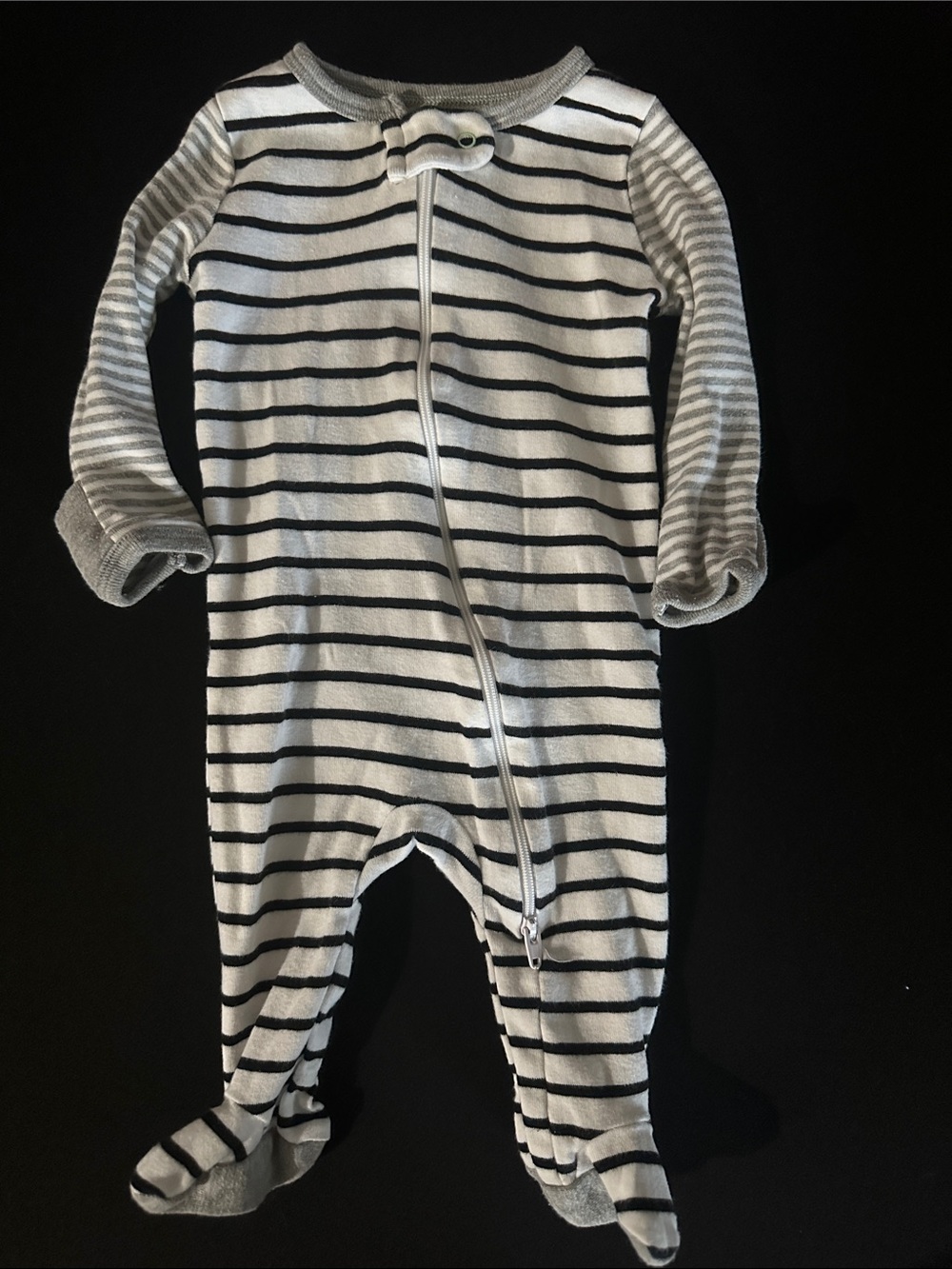 cloud island Striped Footed One-Piece in Gray and White